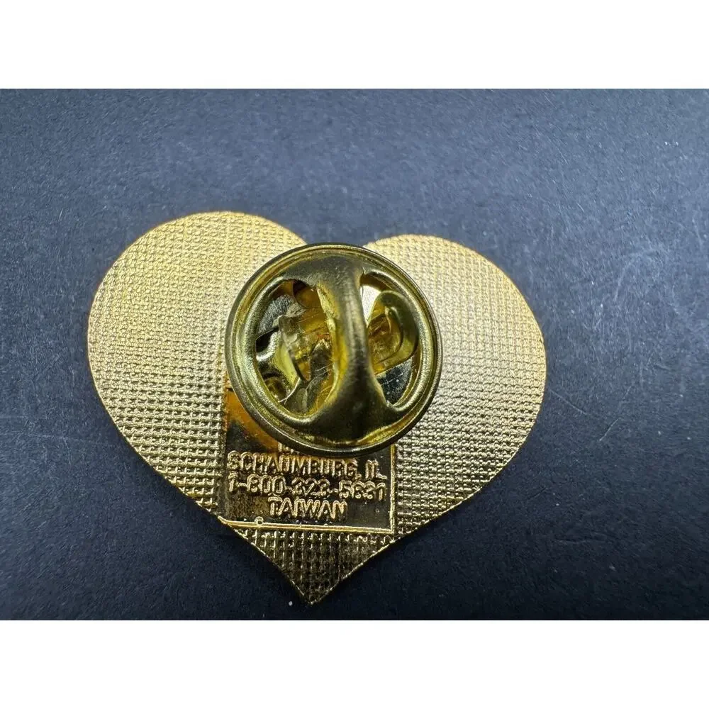Denver Duz Serve The Needy Red Heart Gold Tone Enamel Lapel Pin Gold Tone